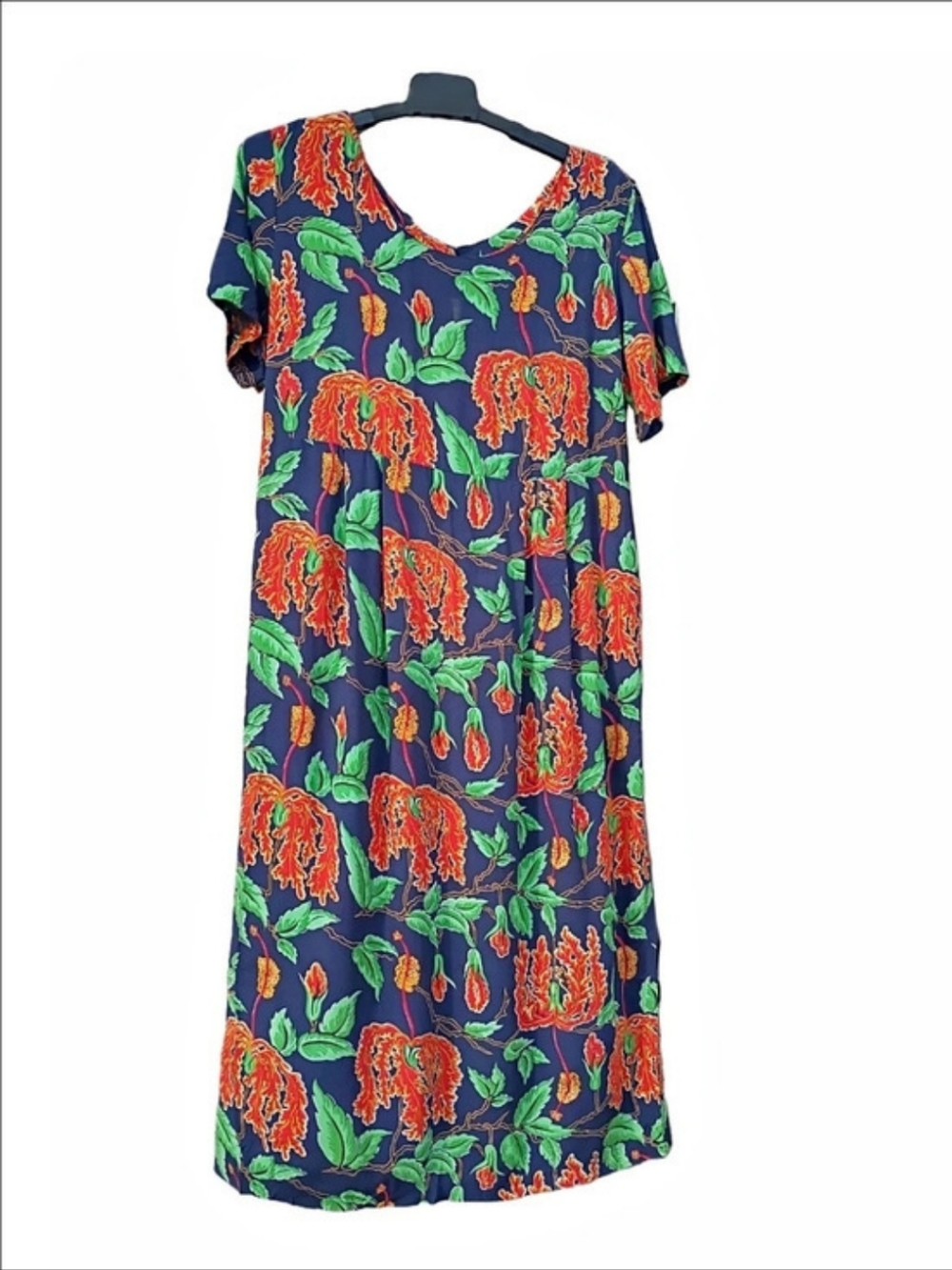 Vintage Reyn Spooner Floral Midi Dress in Blue & Orange Size Medium